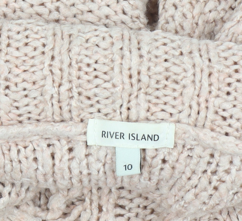 River Island Women's Beige Cold Shoulder Roll Neck Cable Knit Jumper Size 10