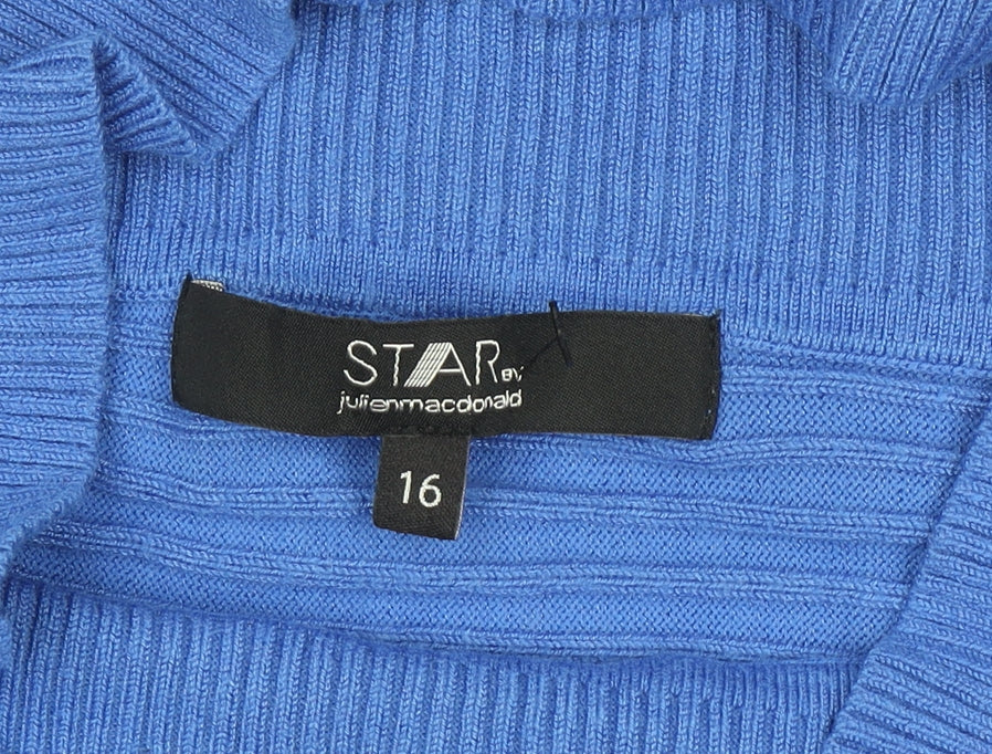 Star by Julien Macdonald Womens Blue Roll Neck Zip Jumper Size 16
