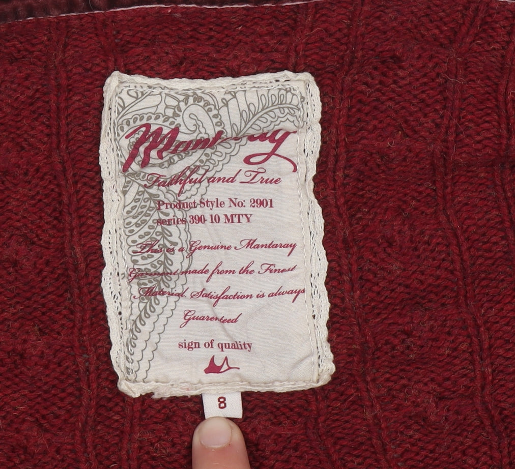 Mantaray Womens Red Cable-Knit Long Sleeve Cardigan Size 8