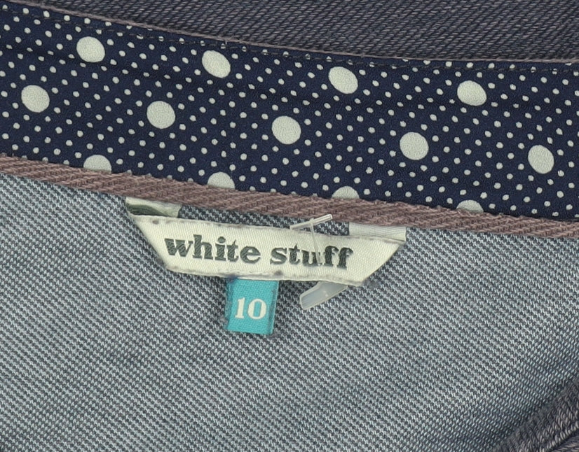 White Stuff Women's Blue Shift Dress Size 10 Cotton Blend V-Neck 3/4 Sleeve