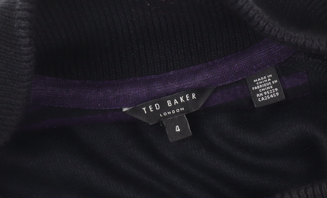 Ted Baker Men Black Cotton Henley Jumper Size L Classic Knit