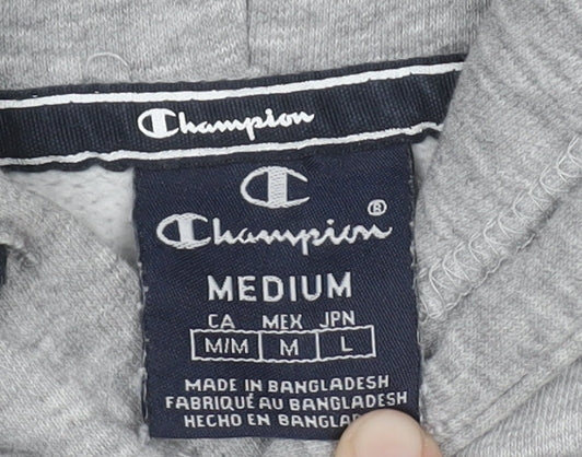 Champion Mens Grey Pullover Hoodie Medium Logo Print Sweatshirt