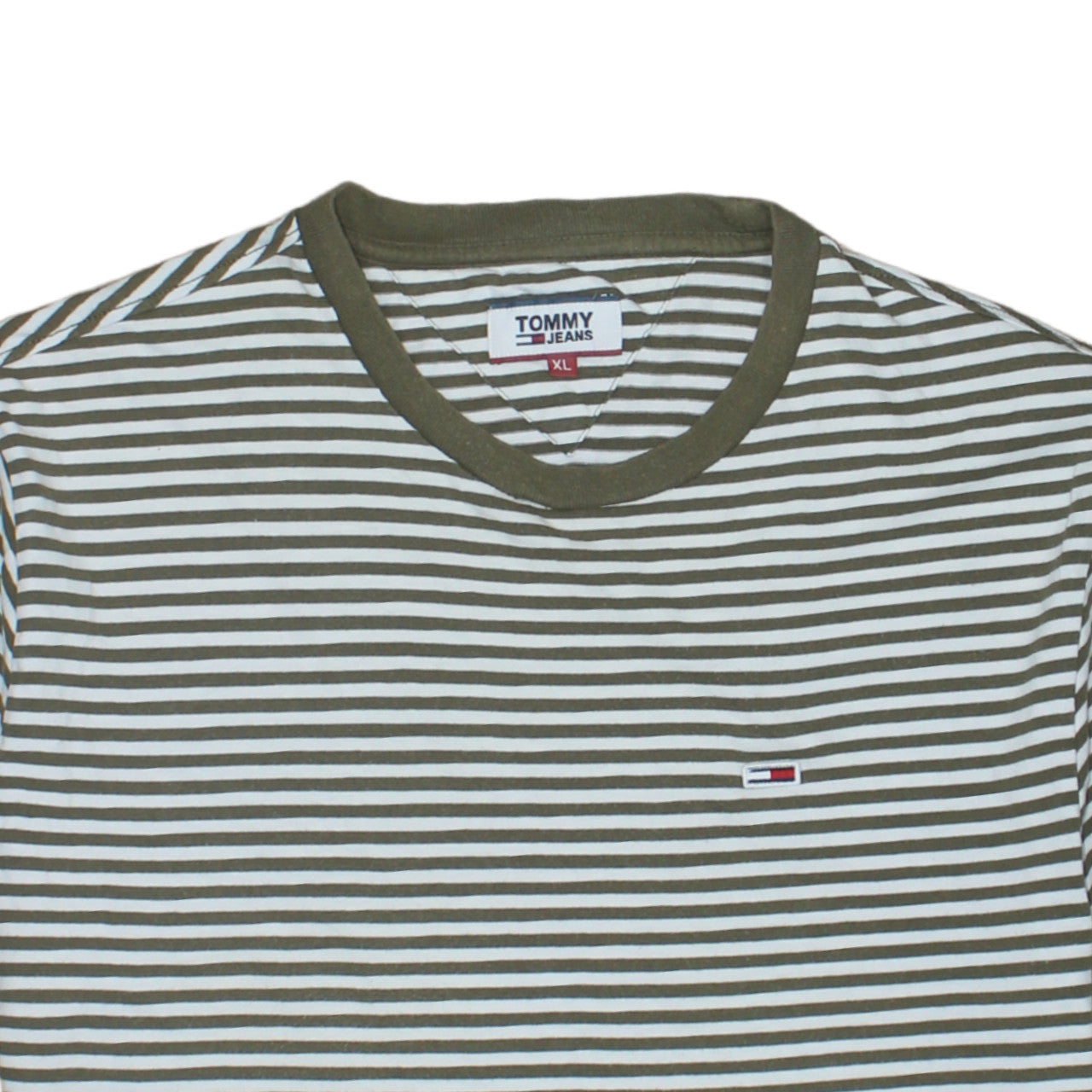 Tommy Jeans Men's Green White Striped Cotton T-Shirt XL