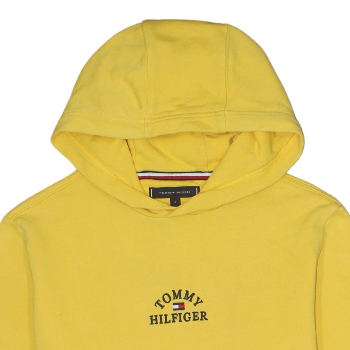 Tommy Hilfiger Men Yellow Small Pullover Hoodie Embroidered Logo