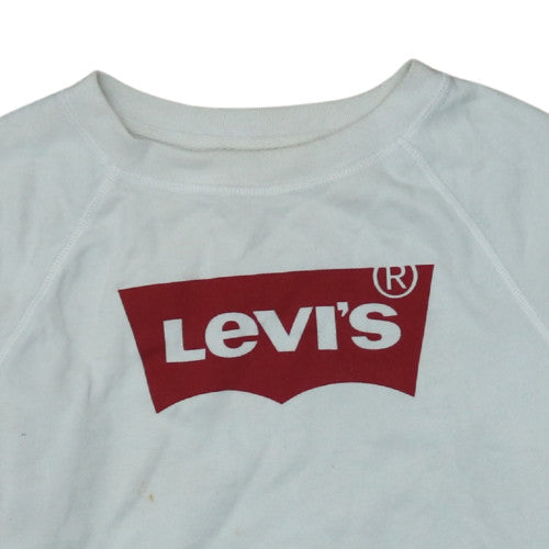 Levi's Men's White Small Crew Neck Logo Sweatshirt