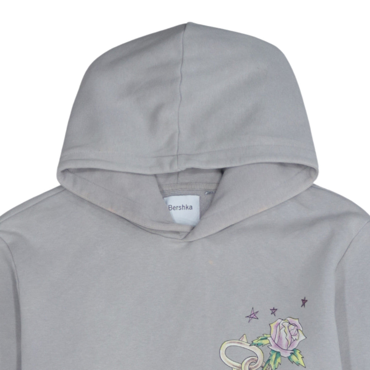 Bershka Men's Grey Pullover Hoodie L Romantic Skull Graphic