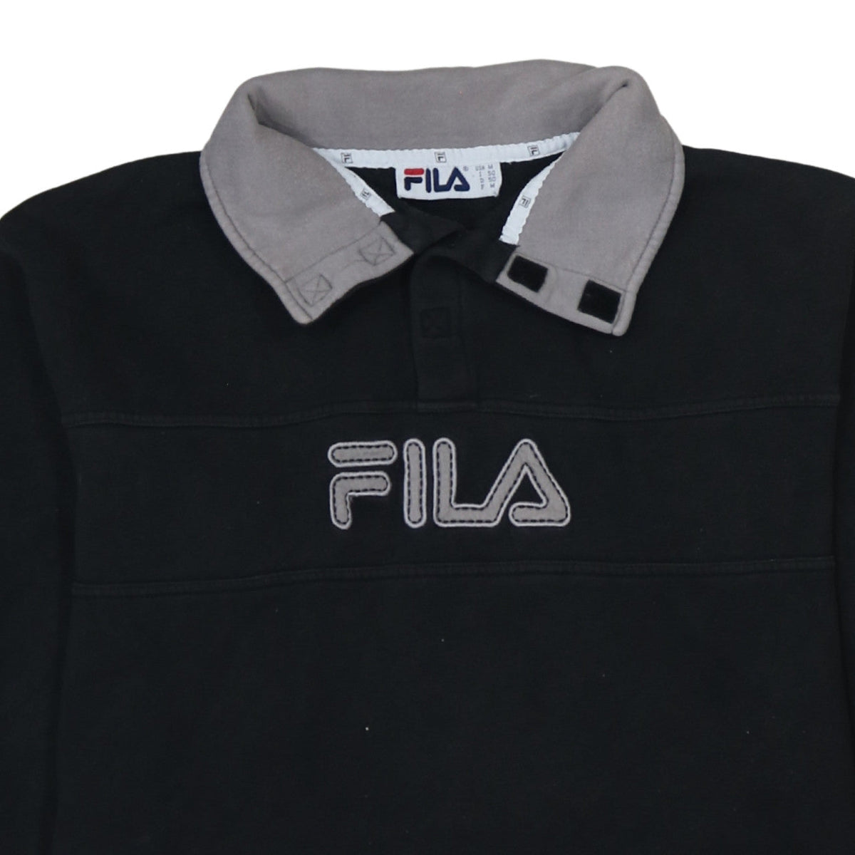 Fila Mens Black Collared Henley Sweatshirt M Embroidered Logo