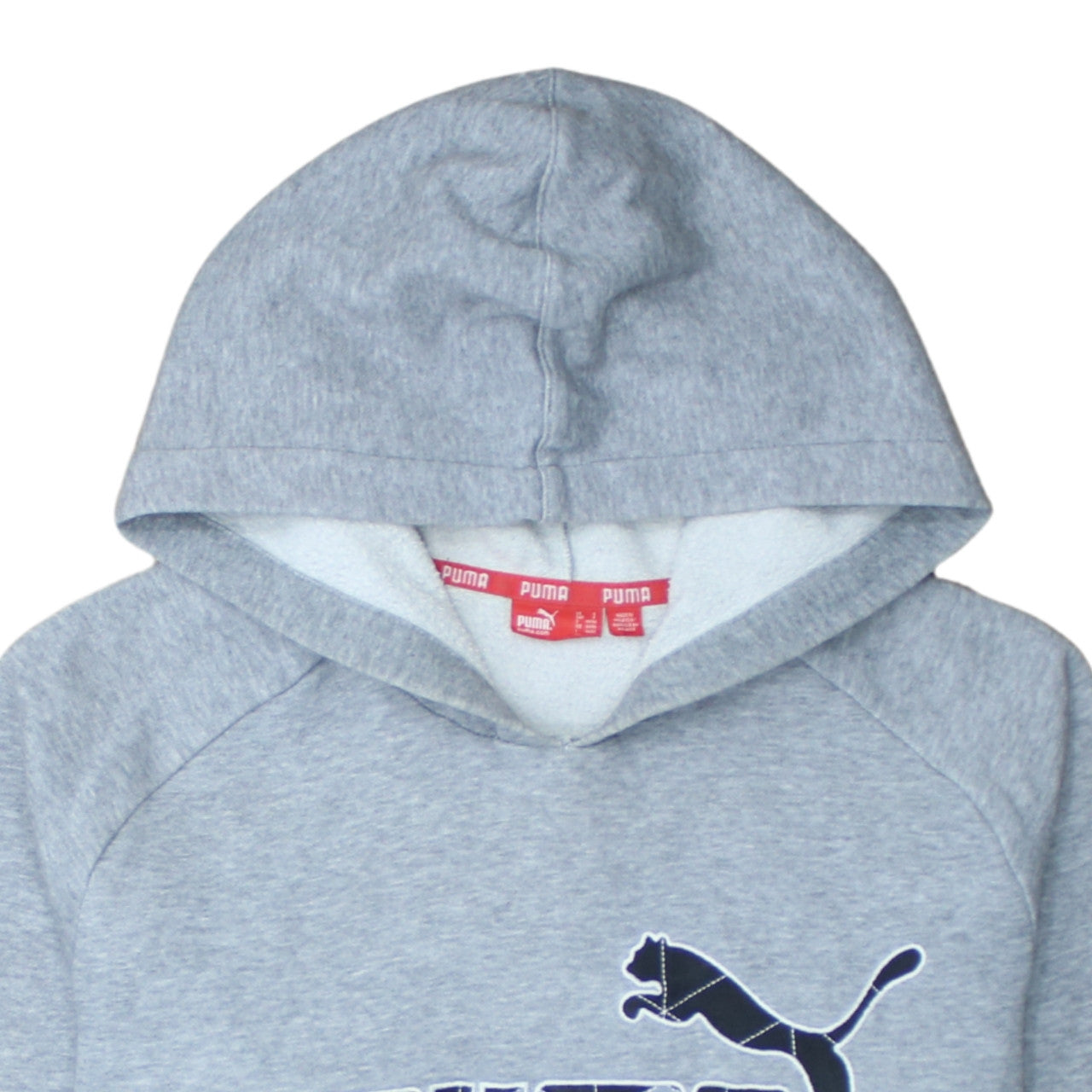 Puma Men's Grey Pullover Hoodie Small Graphic Logo Fleece Sweatshirt