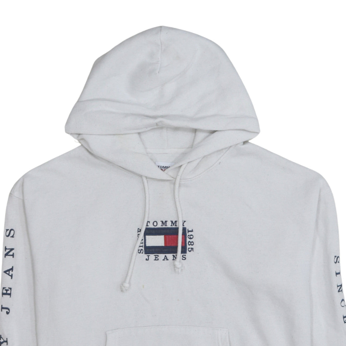 Tommy Jeans Men's White Hoodie M Pullover Graphic Logo Fleece