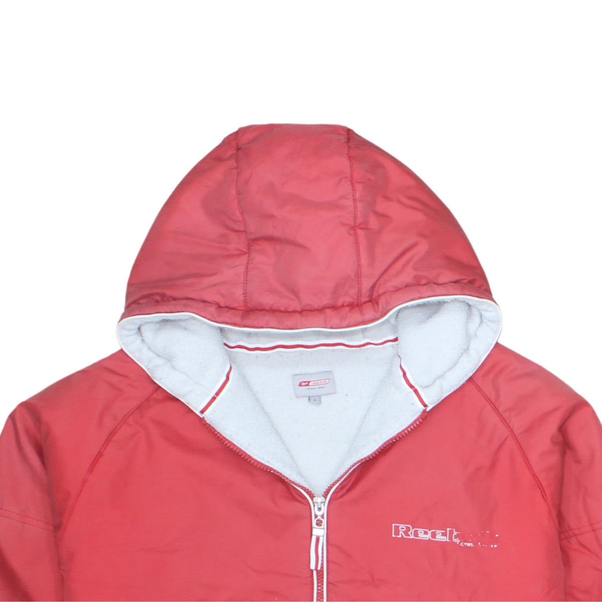 Reebok Womens Red Hooded Puffer Jacket L Full Zip Winter Coat