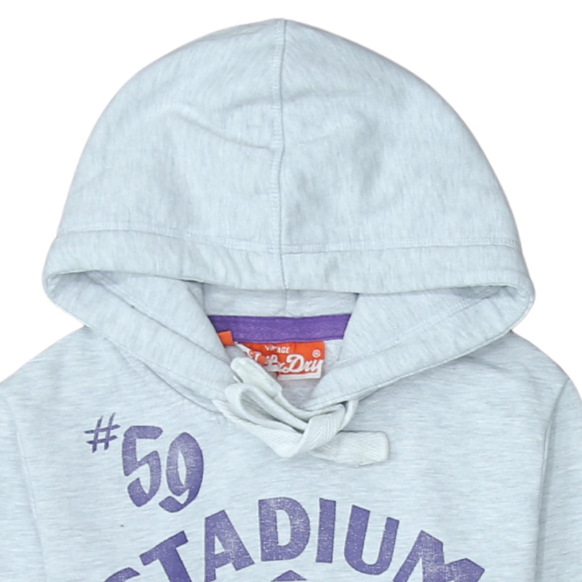 Superdry Womens Grey XS Pullover Hoodie with Purple Logo Print
