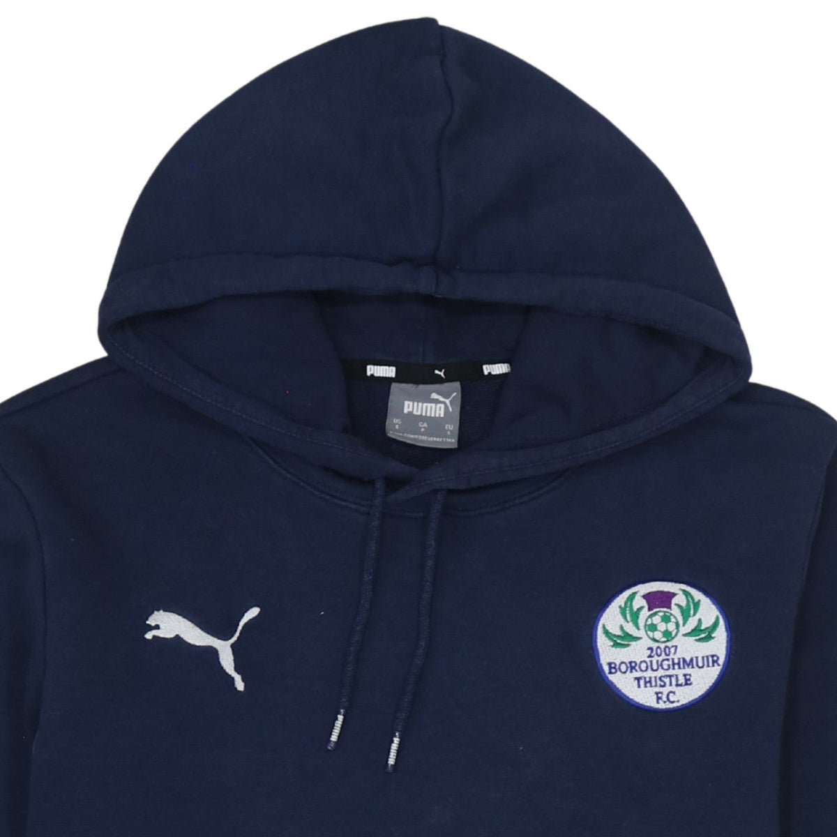 Puma Men's Blue Pullover Hoodie Size S Embroidered Football Sweatshirt