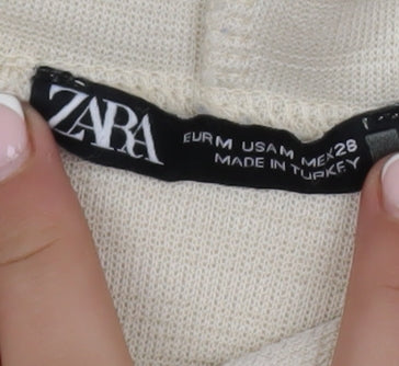 Zara Women Beige Pullover Hoodie Medium Relaxed Fit Cotton Blend
