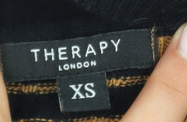 Therapy London Womens Brown Striped Roll Neck Cotton Knit Top XS