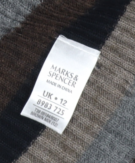 Marks & Spencer Women’s Brown Stripe Ruffle Knit Cardigan UK 12
