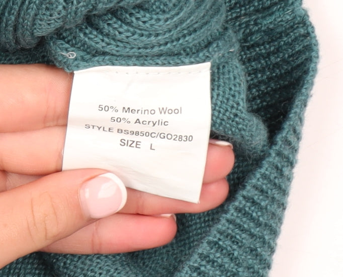 Bar Harbour by Double Two Mens Green L Cable-Knit Wool Blend Jumper