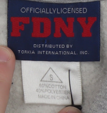 FDNY Men's Grey Pullover Hoodie Size S Embroidered Logo Sweatshirt