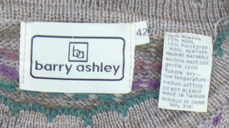 Barry Ashley Women's Beige Fair Isle Wool Blend Jumper Size 14