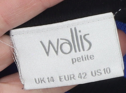 Wallis Women Blue Black Petite Size 14 Zip Shoulder Jumper