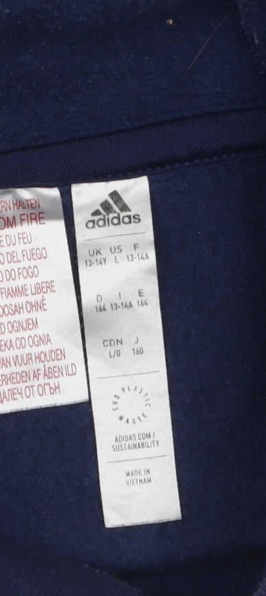 Adidas Boys Navy Blue Pullover Hoodie Size 13-14 Years Cotton Blend
