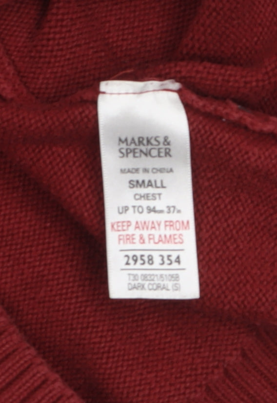 Marks & Spencer Men's Red Wool Blend Crew Neck Pullover Jumper S