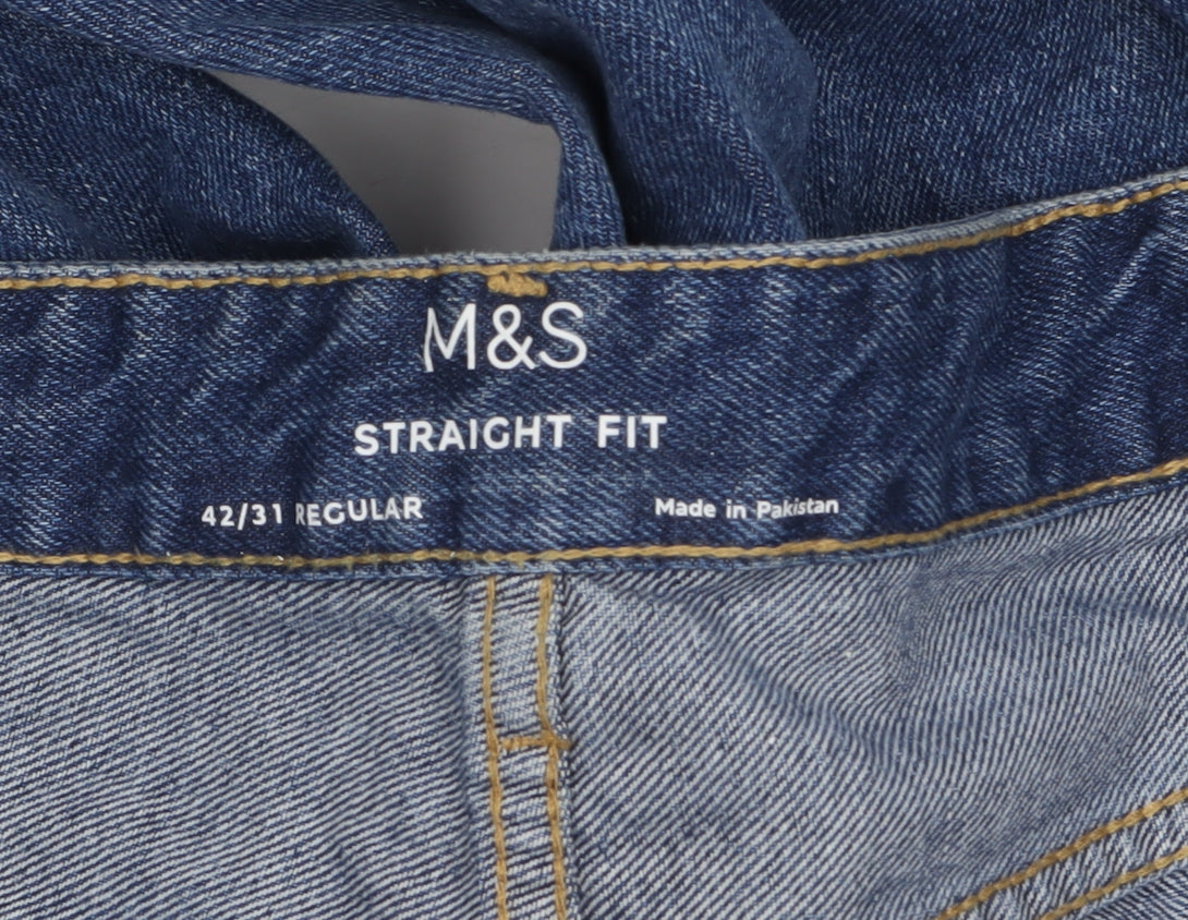Marks and Spencer Men's Blue Straight Fit Denim Jeans 42W 31L Regular