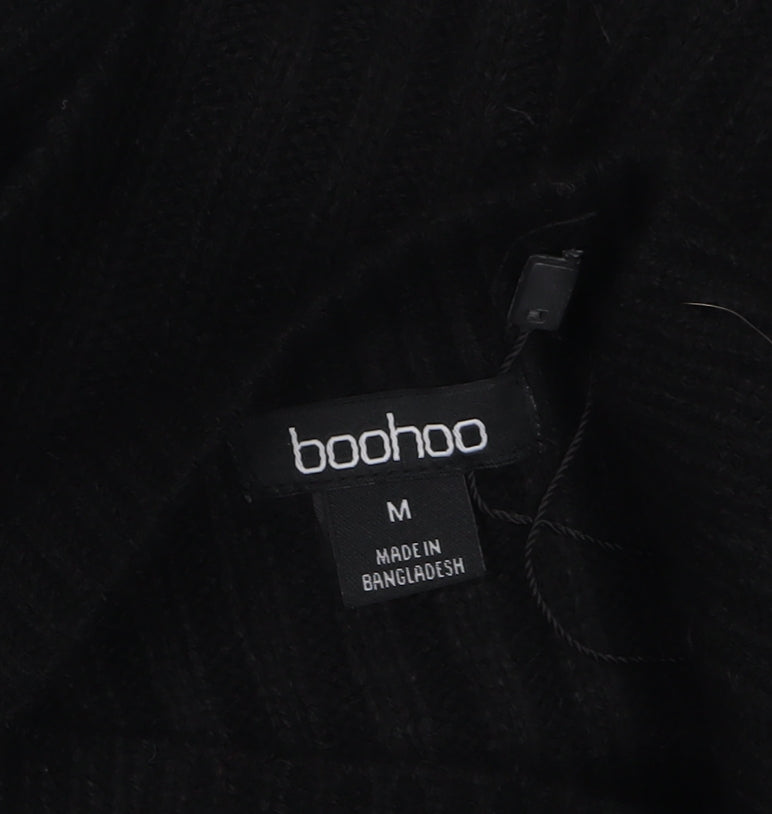 Boohoo Women Black Bodycon Knit Dress V-Neck 3/4 Sleeve M