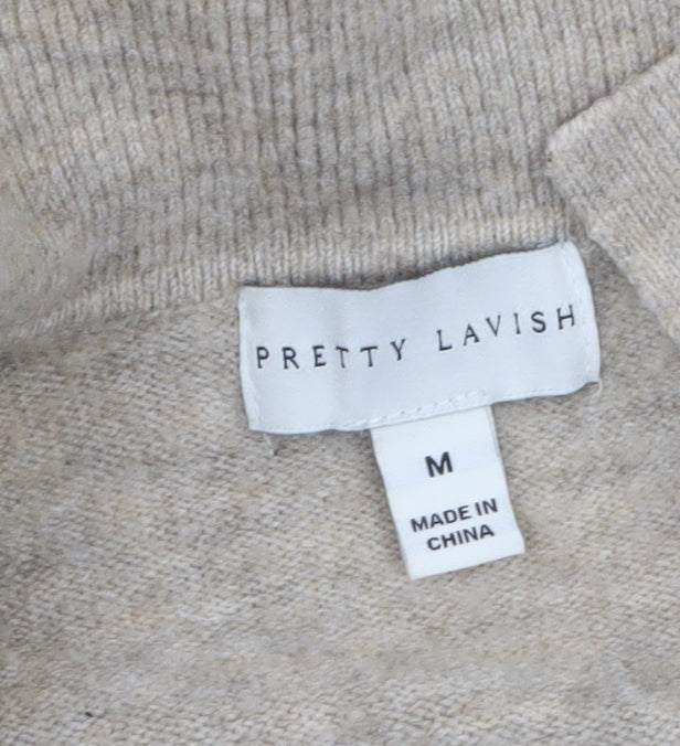 Pretty Lavish Women Beige Knit Collared Sweater Dress M