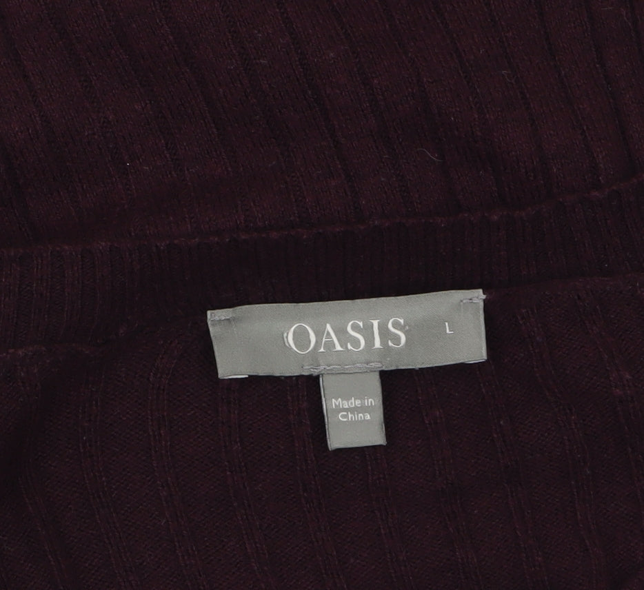 Oasis Womens Burgundy V-Neck Ribbed Knit Jumper Size L
