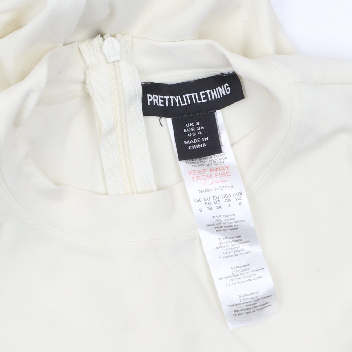 PrettyLittleThing Women’s Ivory Short Sleeve Slim Fit Catsuit Size 8