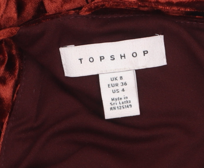 Topshop Women’s Brown Velvet Slip Dress Size 8 Long V-Neck Partywear