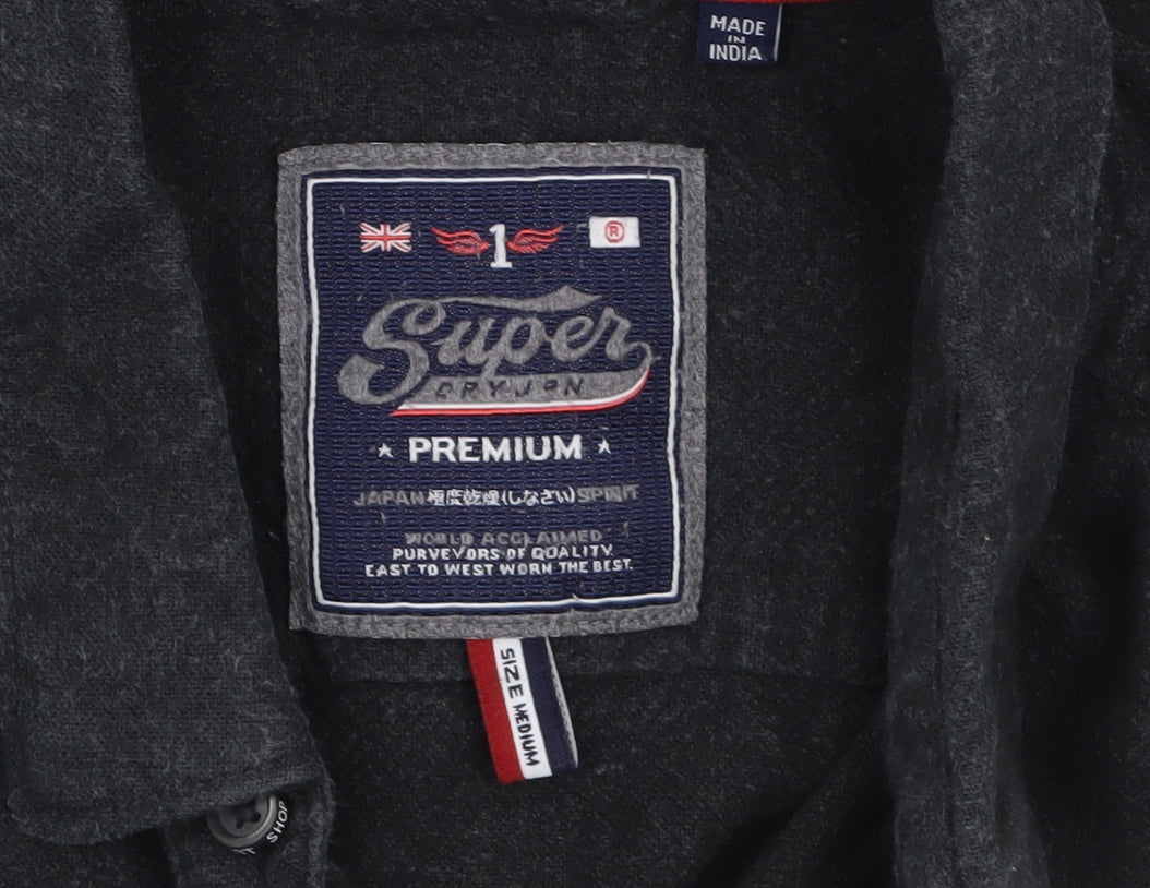 Superdry Men’s Black Flannel Button-Up Long Sleeve Casual Shirt Medium