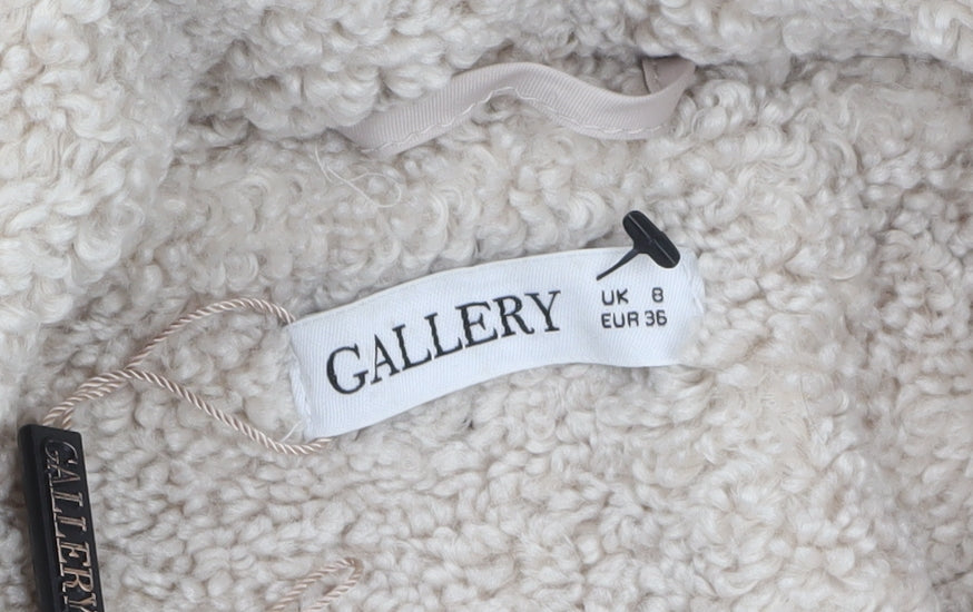 Gallery Womens Beige Long Teddy Fleece Overcoat Size 8