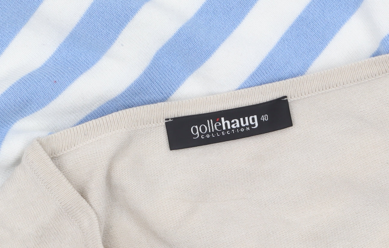 Golléhaug Collection Womens Beige Blue Striped Pullover Jumper Size 12