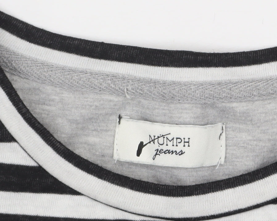 Nümph Women Black White Stripe Long Sleeve Cotton Jersey Top L