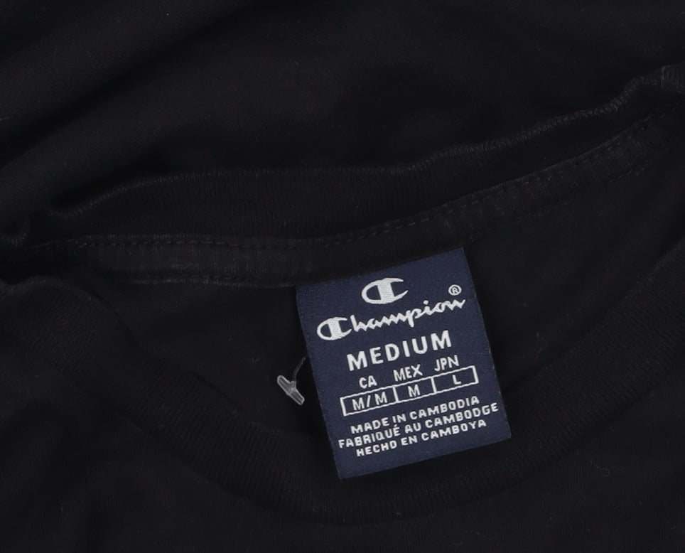 Champion Men's Black Medium Graphic Logo Crew Neck T-Shirt