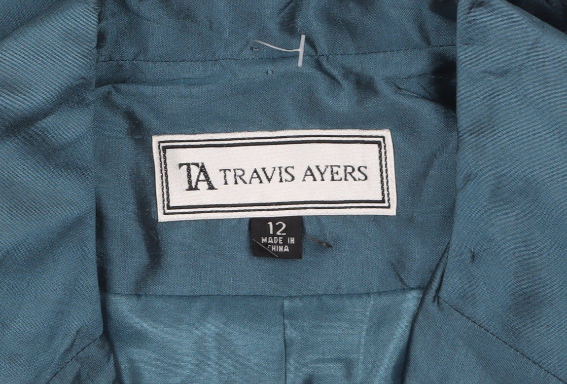 Travis Ayers Women's Blue Silk Blazer Size 12 Five Button Tailored Jacket
