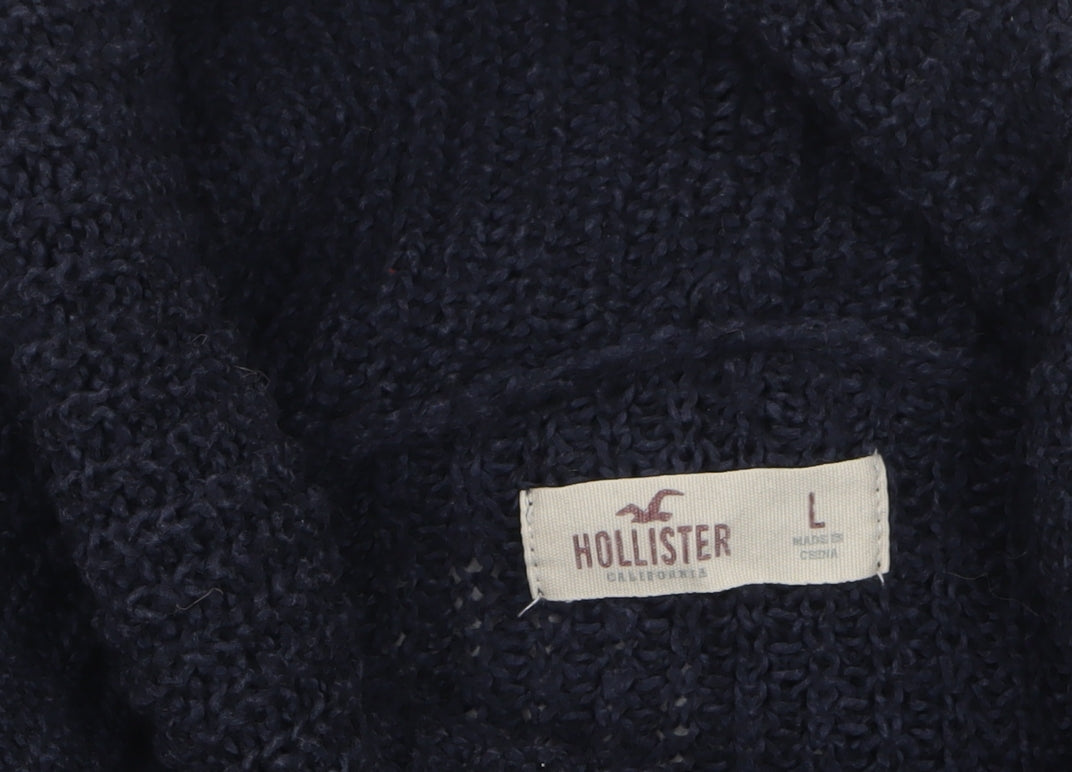 Hollister Women Blue Roll Neck Chunky-Knit Jumper L