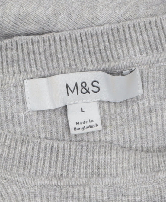 Marks & Spencer Women Grey L Crew Neck Button Shoulder Pullover Jumper