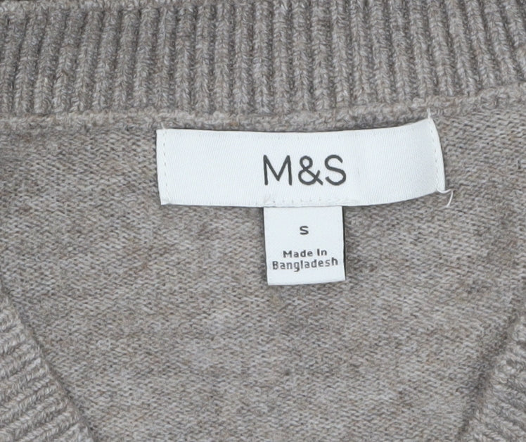 Marks & Spencer Women's Beige V-Neck Jumper Size S Classic Knit