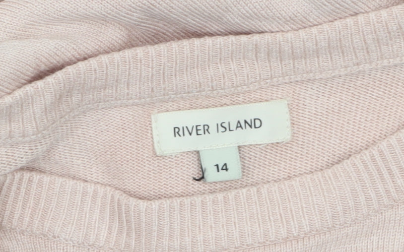 River Island Women Pink Size 14 Asymmetric Long Sleeve Pullover Jumper