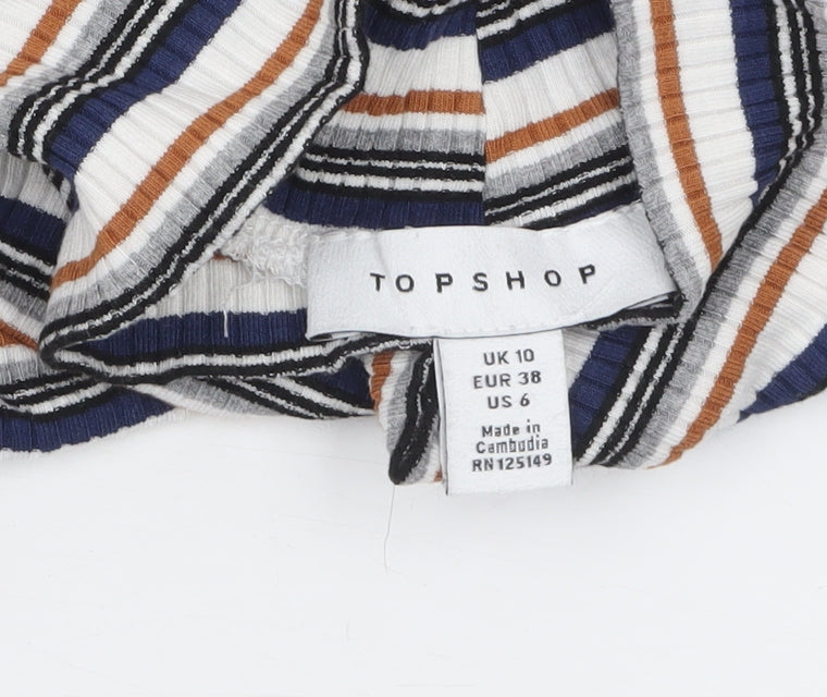 Topshop Women’s Multicoloured Striped Roll Neck Long Sleeve Top Size 10