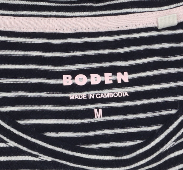 Boden Women Black Striped Long Sleeve Cotton Jersey T-Shirt M