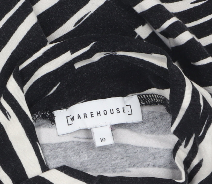 Warehouse Women’s Black Zebra Print Roll Neck Long Sleeve Jersey Top Size 10
