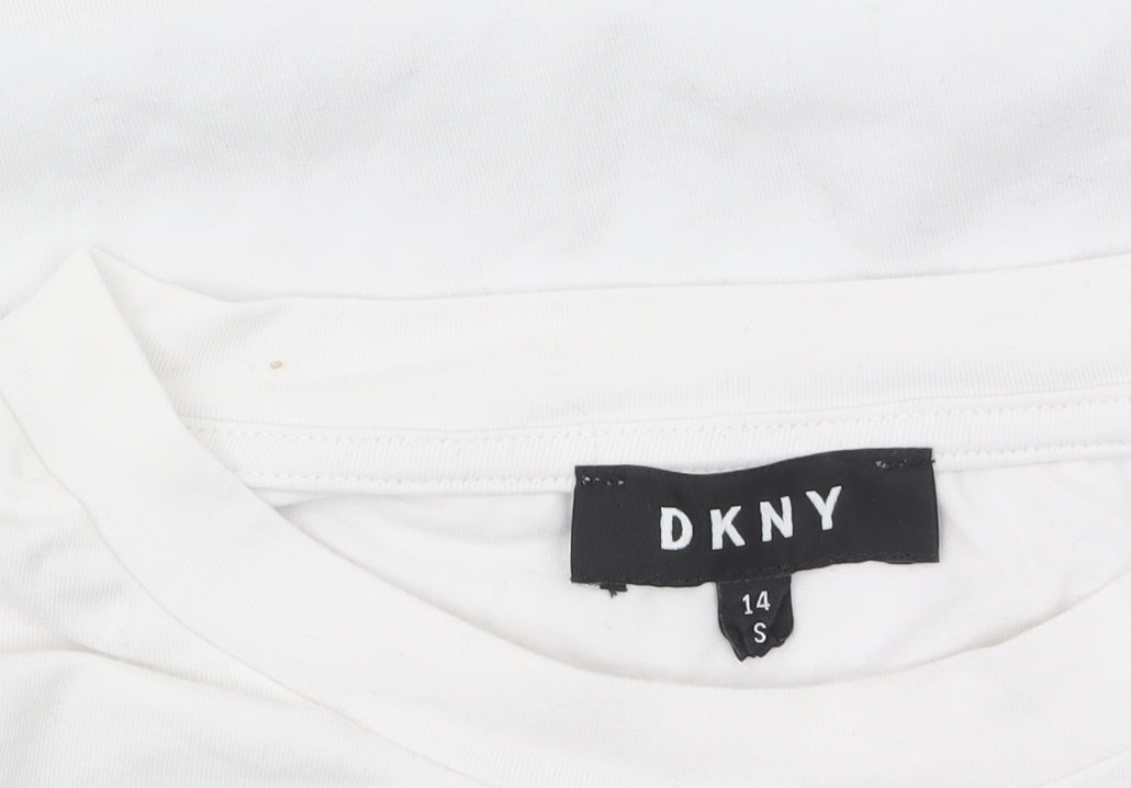 DKNY Women's White Long Sleeve Crew Neck Logo T-Shirt Size 14