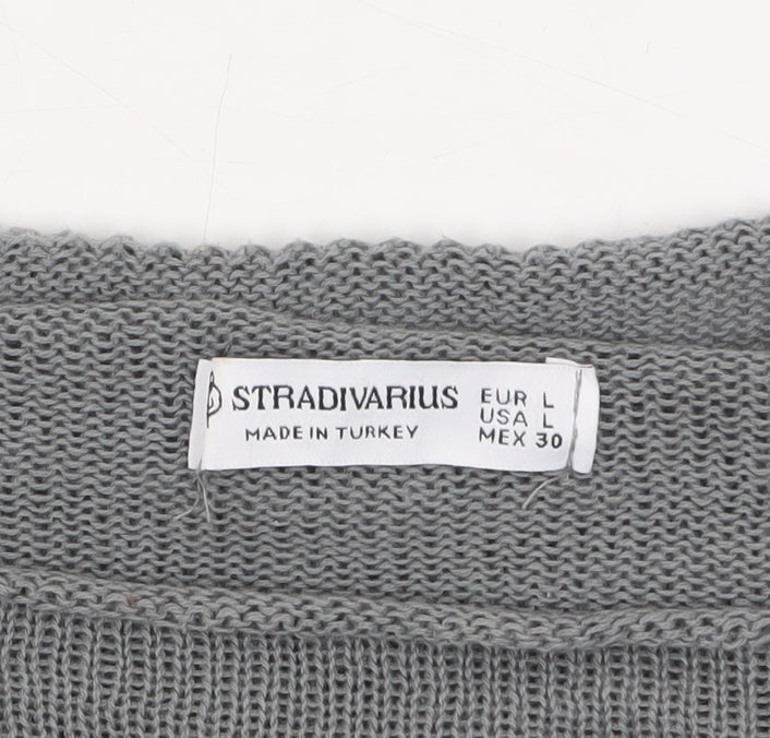 Stradivarius Women Grey Boat Neck Knit Pullover Jumper Size 12