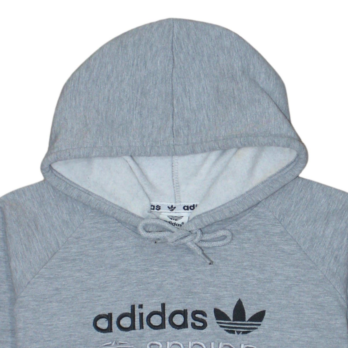 Adidas Women Grey Medium Pullover Hoodie Embroidered Logo Casual