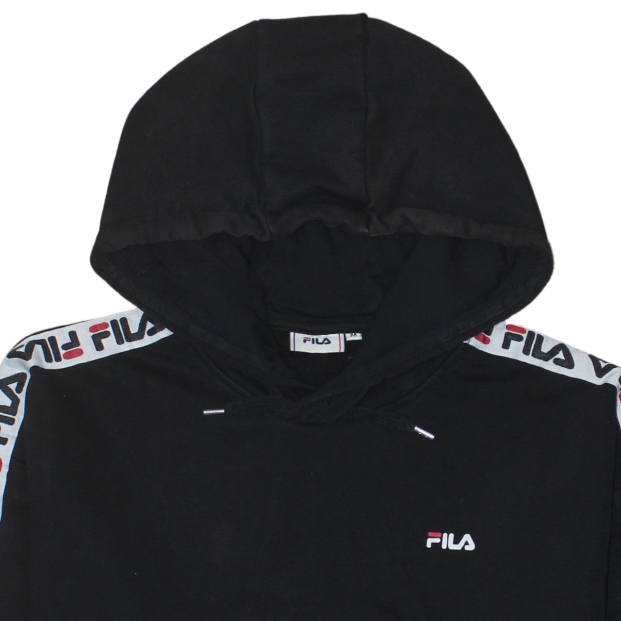 Fila Mens Black Hoodie S Pullover Logo Tape Trim Cotton Blend