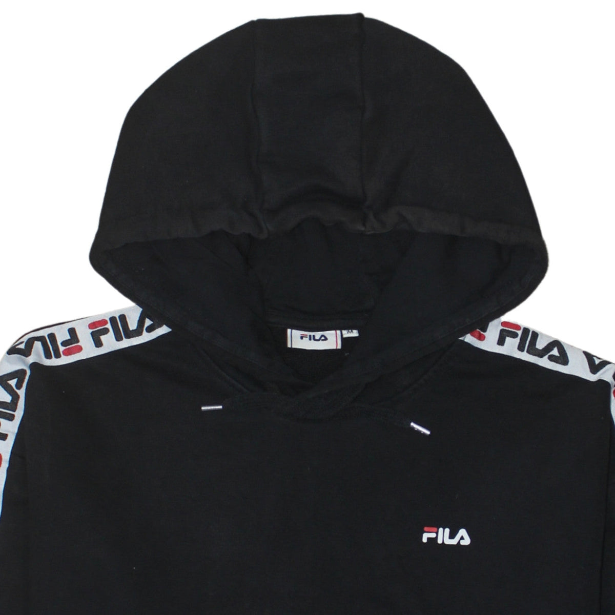 Fila Mens Black Hoodie S Pullover Logo Tape Trim Cotton Blend