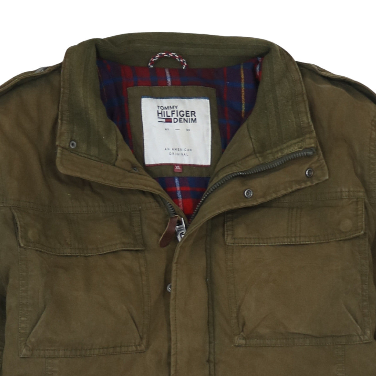 Tommy Hilfiger Men’s Green Military Jacket XL Full Zip Cotton